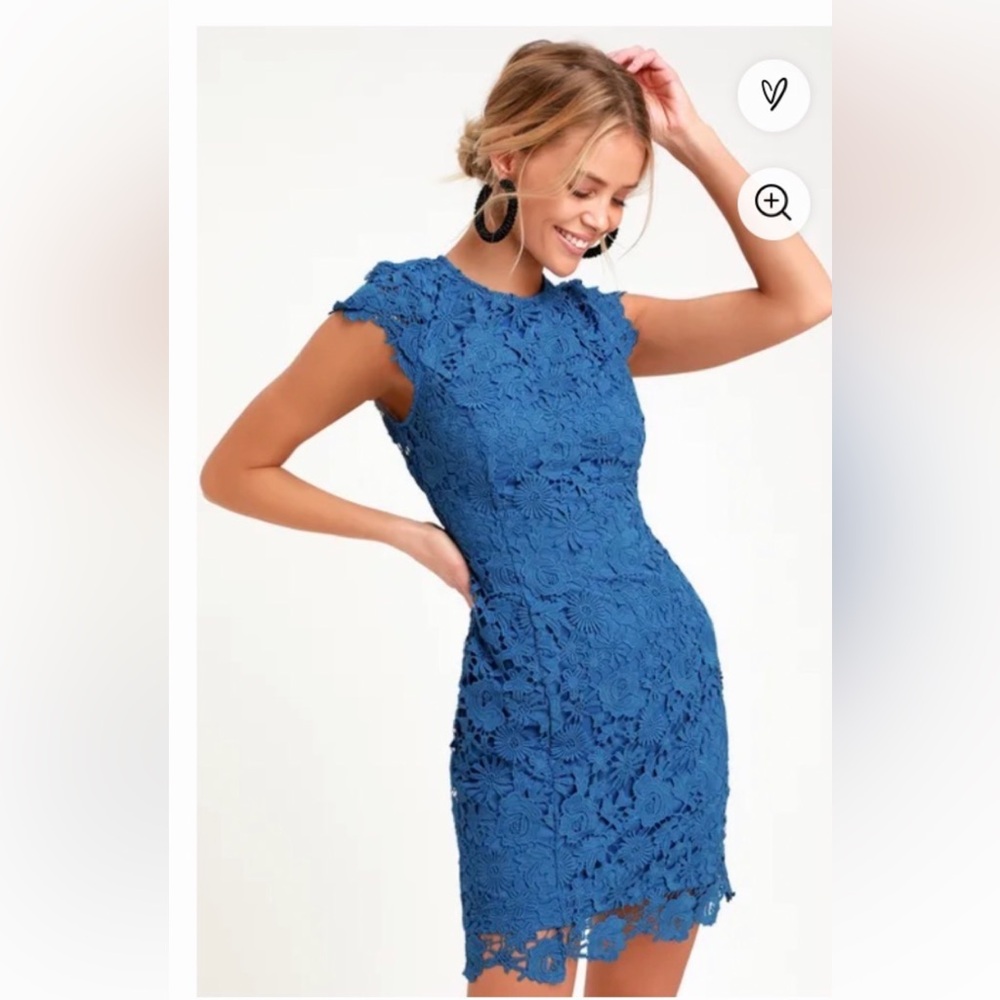 NWT Lulu's Romance Language Blue Backless Lace Dress